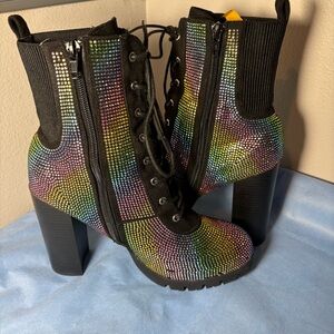 Multicolor Rhinestone Ankle Boots